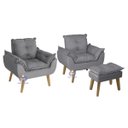 Ver imagem 1 de Kit 02 Poltrona/cadeira Decorativa e Puff Glamour Cinza com Pés Quadrado Cinza