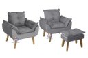 Ver imagem 1 de Kit 02 Poltrona/cadeira Decorativa e Puff Glamour Cinza com Pés Quadrado Cinza