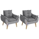 Ver imagem 2 de Kit 02 Poltrona/cadeira Decorativa e Puff Glamour Cinza com Pés Quadrado Cinza