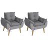 Kit 02 Poltrona/cadeira Decorativa e Puff Glamour Cinza com Pés Quadrado Cinza - 2