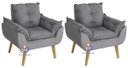 Ver imagem 2 de Kit 02 Poltrona/cadeira Decorativa e Puff Glamour Cinza com Pés Quadrado Cinza