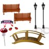 Kit Miniaturas 2 Banco/2 Poste/1 Ponte - Maquetes e Terrário - 2