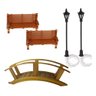 Kit Miniaturas 2 Banco/2 Poste/1 Ponte - Maquetes e Terrário - 1
