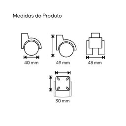 Kit 4 Rodinhas Rodízio Preto para Móveis 40mm com Parafusos - 4