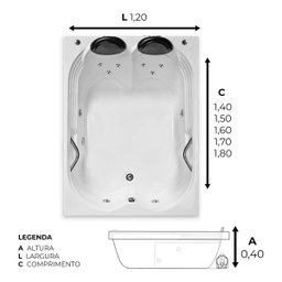 Banheira Dupla Olinda Completa com Hidro em Acrílico - 1.50x1.20x0.40 - 220v - 2