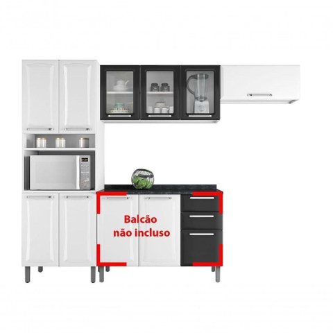 Cozinha Completa Branca e Preta em Aço 3 Peças Tarsila com 3 Vidros com Entrada para Forno
