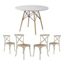 Ver imagem 1 de Jogo de Mesa Eiffel Redondo Tampo de Madeira 110cm Branco com 4 Cadeiras Katrina Off Whiteo B