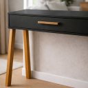 Ver imagem 4 de Mesa Escrivaninha Aparador Pés Madeira Quarto Estudo 90x40 Preto/freijó