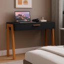 Ver imagem 2 de Mesa Escrivaninha Aparador Pés Madeira Quarto Estudo 90x40 Preto/freijó