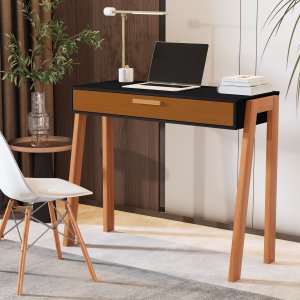 Mesa Escrivaninha Aparador Pés Madeira Quarto Estudo 90x40 Preto/freijó