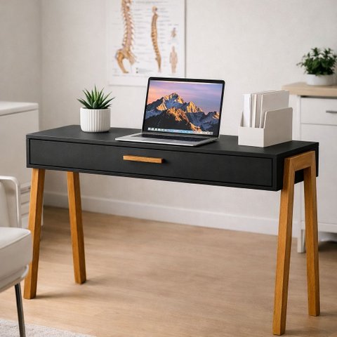 Mesa Escrivaninha Aparador Pés Madeira Quarto Estudo 90x40 Preto/freijó