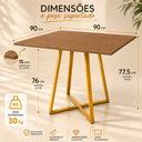 Ver imagem 2 de Mesa Santorine Jantar e Reunião Quadrada Estilo Industrial Moderno MDF Aço Freijó/Dourado Lh Móveis