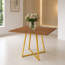 Ver imagem 1 de Mesa Santorine Jantar e Reunião Quadrada Estilo Industrial Moderno MDF Aço Freijó/Dourado Lh Móveis