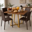 Ver mais imagens de Mesa Santorine Jantar e Reunião Quadrada Estilo Industrial Moderno MDF Aço Freijó/Dourado Lh Móveis