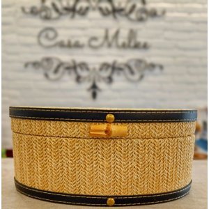 Caixa Oval Mdf Detalhe Palha 26x16x12cm
