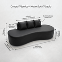 Ver imagem 3 de Sofá Tóquio Puff Orgânico Corino 200cm com 3 Almofadas Design Curvo Luxo para Sala e Recepção:Preto