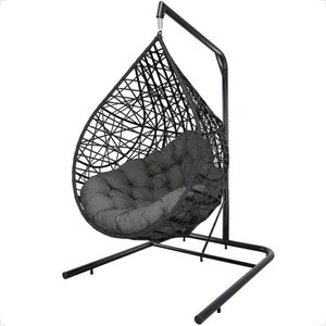 Balanço Suspenso Ninho Gota com Suporte, Mola e Mosquetão para Jardim - Preto A3
