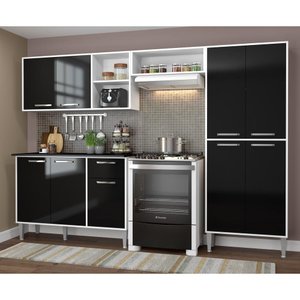 Cozinha Compacta com Armário e Balcão Xangai Multimóveis VM2840 Branca/Preta