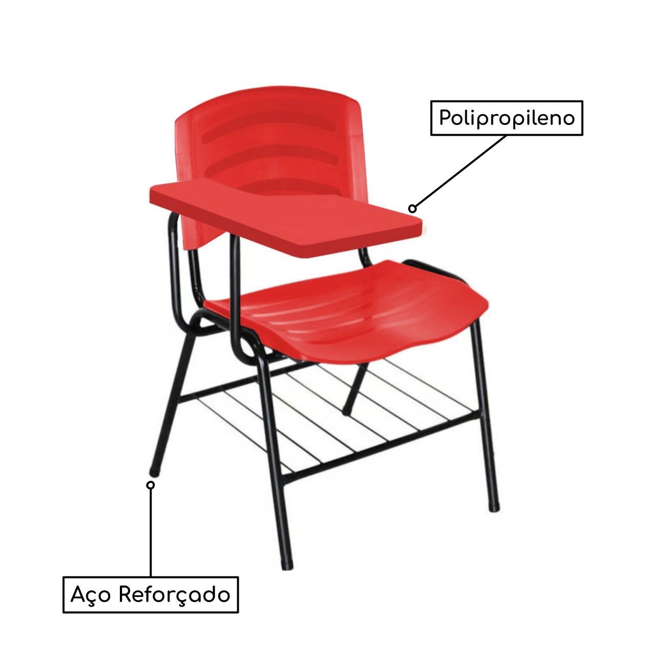 Cadeira Universitária Plástica com Prancheta PLÁSTICA - COR VERMELHO - POLLO MÓVEIS - 34022 - 3