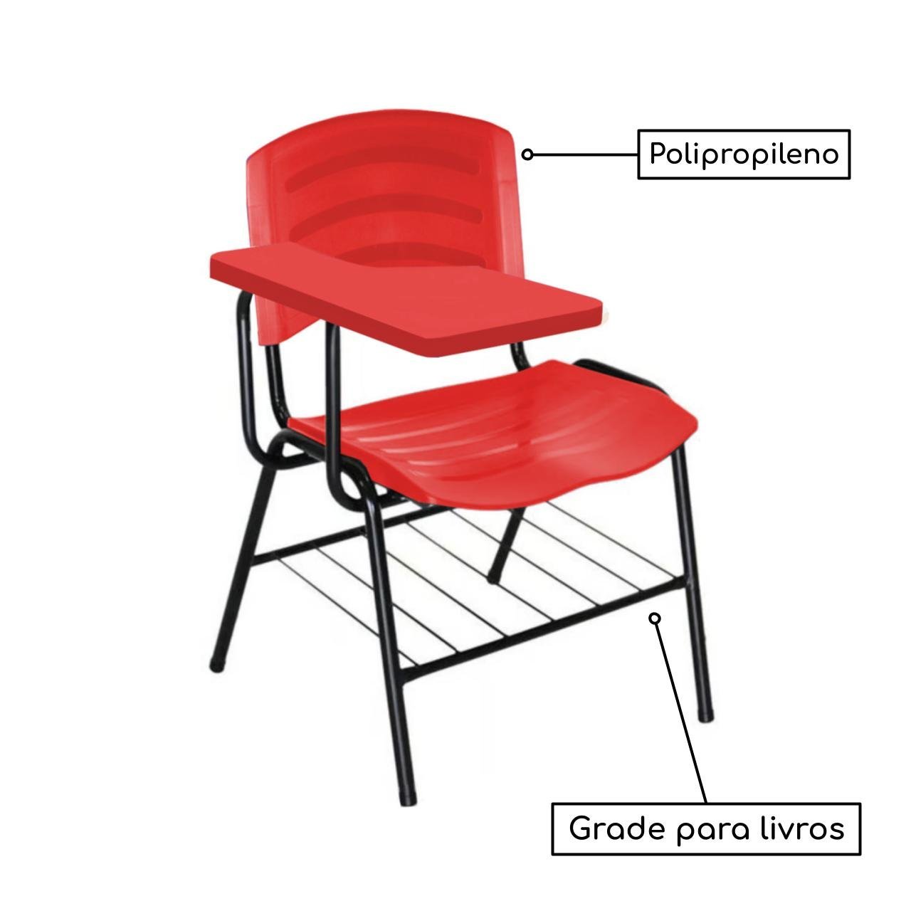 Cadeira Universitária Plástica com Prancheta PLÁSTICA - COR VERMELHO - POLLO MÓVEIS - 34022 - 2
