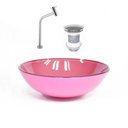 Ver imagem 2 de Cuba de Vidro Redonda 42cm Rosa + Valvula + Torneira Cromada