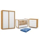 Ver imagem 1 de Dormitório Tutto New 2 Portas, Cômoda 4 Gavetas e Berço Branco Soft/Freijó com Colchão - Matic Móvei