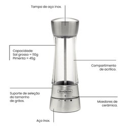Kit 2 Moedores de Sal ou Pimenta Tramontina com Regulagem do Grão Aço Inox Realce - 5