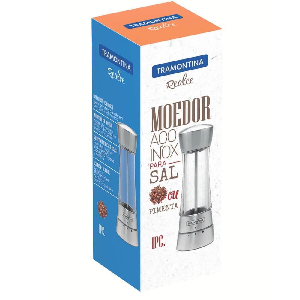 Kit 2 Moedores de Sal ou Pimenta Tramontina com Regulagem do Grão Aço Inox Realce - 7