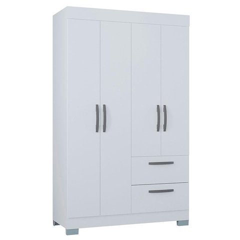 Guarda Roupa Solteiro Tóquio 4 Portas Branco Brilho - Poquema