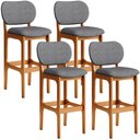 Ver imagem 1 de Kit 4 Banquetas Alta Bar Cozinha Sala Jantar Fixa Betta L02 Imbuia Linho Cinza Escuro - Lyam Decor