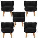 Ver imagem 1 de Conjunto 5 Cadeiras Estofadas para Recepção Comercial Macia Tecido Veludo Resistente Pés de Madeira