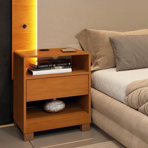 Kit com 2 Mesa de Cabeceira 1 Gaveta Orgânica Luna com Carregador USB 100% MDF Yescasa