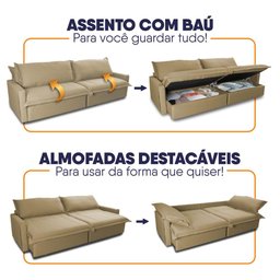 Sofá Cama Baú Ravello sem Caixa 2,26m Linho 3 Lugares - 4