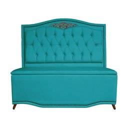 Cabeceira mais Calçadeira Casal King 195cm Para Cama Box Greta Suede Azul Turquesa - DS Estofados - 1