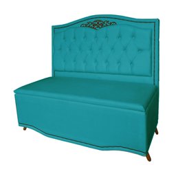 Cabeceira mais Calçadeira Casal King 195cm Para Cama Box Greta Suede Azul Turquesa - DS Estofados - 2