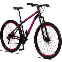 Bicicleta Aro 29 Quadro 17 Aço 21v com Suspensão Freio Disco Mecânico Sport Preto/Rosa - Raider - 1