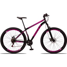 Bicicleta Aro 29 Quadro 17 Aço 21v com Suspensão Freio Disco Mecânico Sport Preto/Rosa - Raider - 3