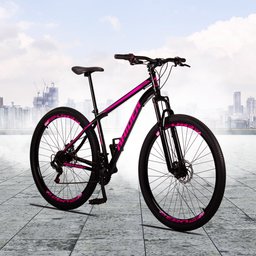 Bicicleta Aro 29 Quadro 17 Aço 21v com Suspensão Freio Disco Mecânico Sport Preto/Rosa - Raider - 2