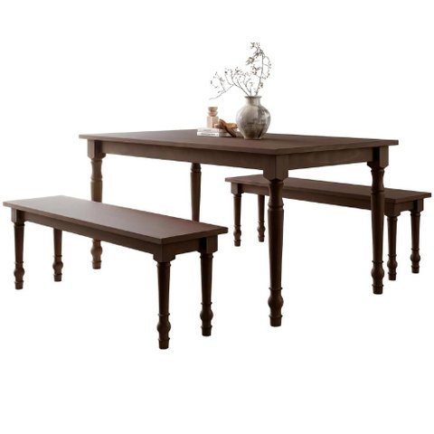 Mesa Madeira 160cm e 2 Bancos 137cm Rubia Café F07 - Mpozenato