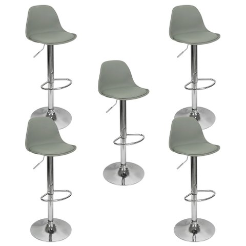 Kit 5 Banquetas Joly Luisa Eames Saarinen Base Giratória Cromada - Cinza