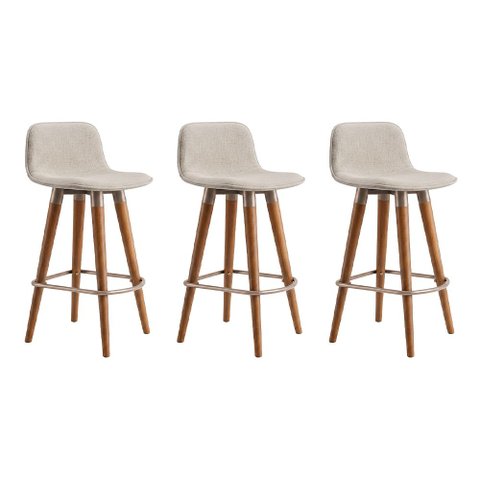 Kit 3 Banquetas Linea Baixa Luxo Estrutura Aço Champagne Assento Linho Ilha Cozinha - Champagne/Palh