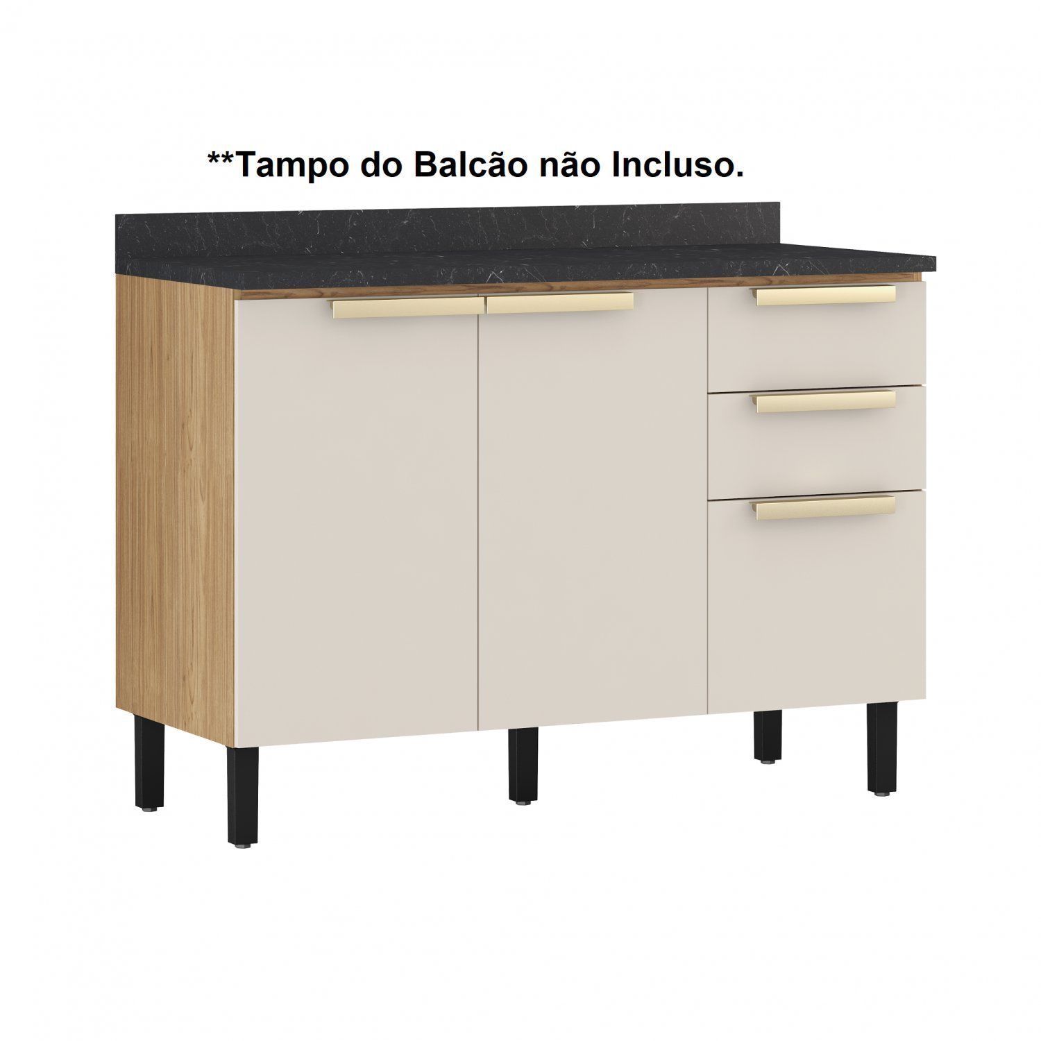 Balcão de Cozinha 120cm MDF 3 Portas 2 Gavetas sem Tampo Porto Itatiaia - 11