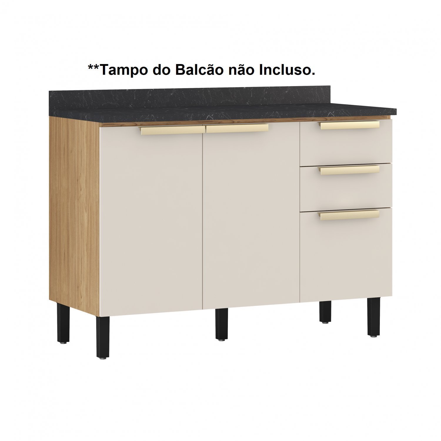 Balcão de Cozinha 120cm MDF 3 Portas 2 Gavetas sem Tampo Porto Itatiaia - 3