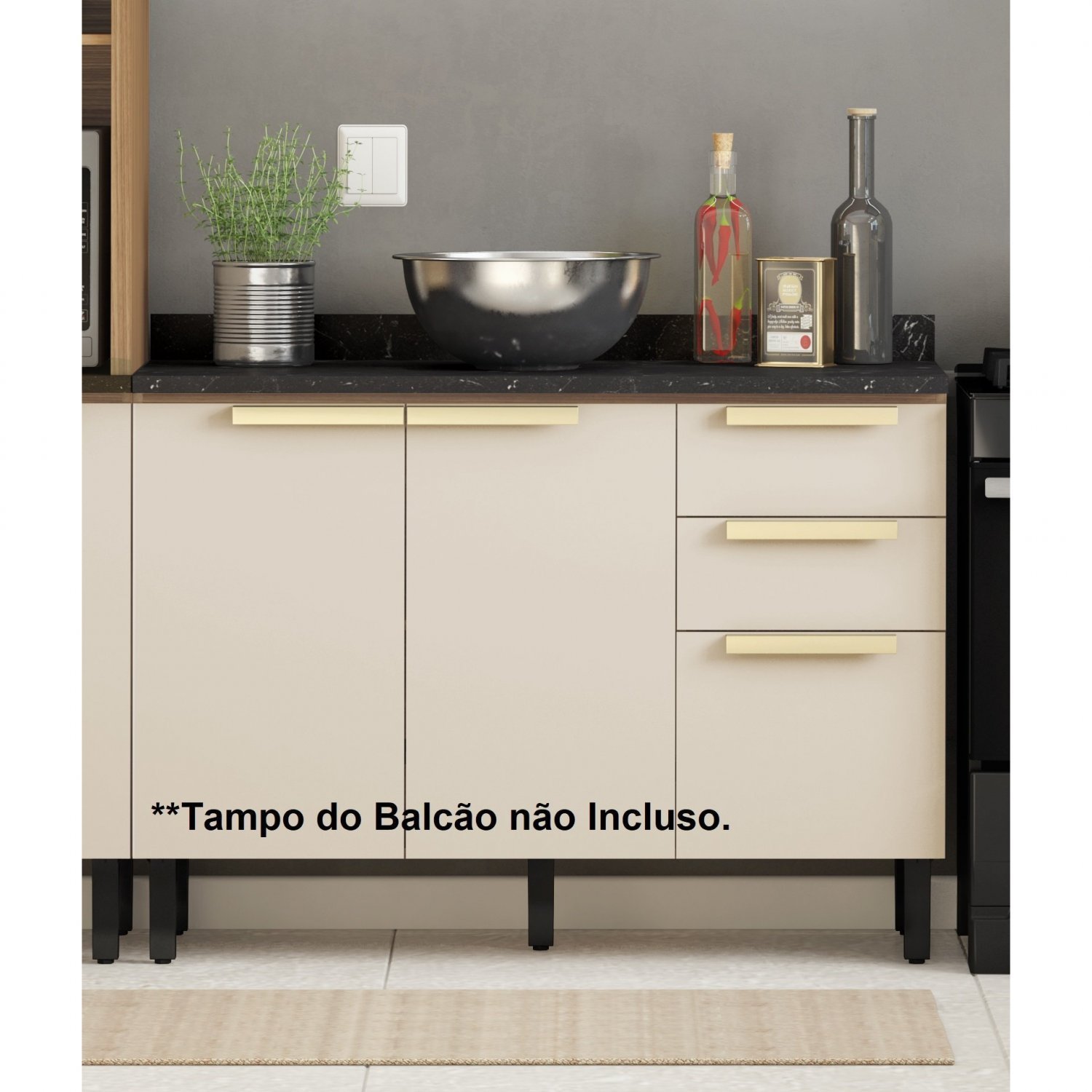 Balcão de Cozinha 120cm MDF 3 Portas 2 Gavetas sem Tampo Porto Itatiaia - 2