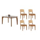 Ver imagem 1 de Conjunto: Mesa Sala Jantar Londrina Tampo c/ Vidro Curvo 120cm+4 Cadeiras Havana Naturale/Off White