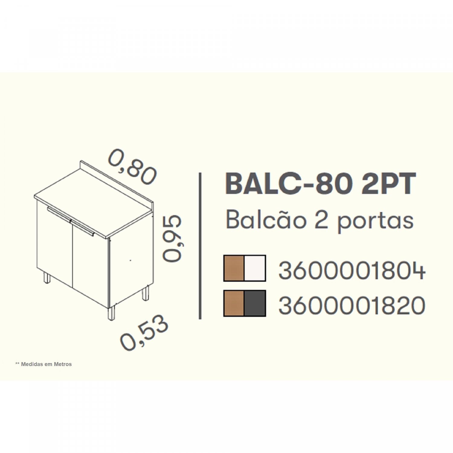 Balcão de Cozinha 80cm 2 Portas em MDF com Tampo Porto Itatiaia - 5