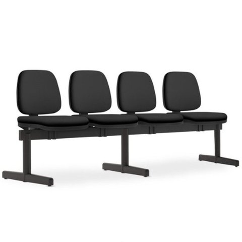Cadeira Longarina 4 Lugares Recepção Sala de Espera Work F02 Crepe Preto - Lyam Decor
