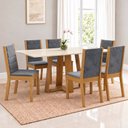 Ver imagem 1 de Conjunto Sala de Jantar Mesa Lisa 160cm Tampo MDF Canto Reto 6 Cadeiras Evelin