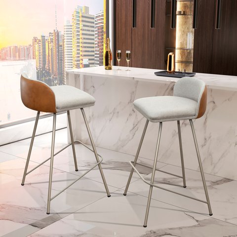 Conjunto 2 Banquetas Alta Nobre Bancada Área Gourmet Pés Aço Champanhe