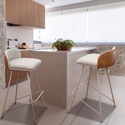 Conjunto 2 Banquetas Alta Nobre Bancada Área Gourmet Pés Aço Champanhe - 3